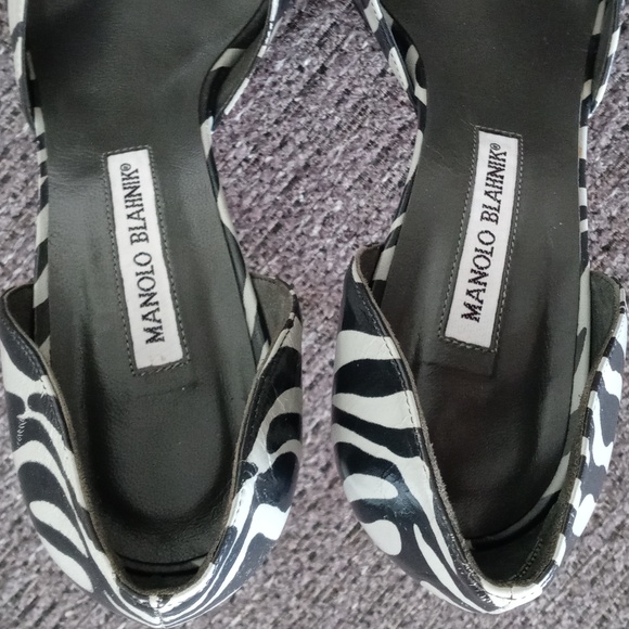 🦓Manolo Blahnik🦓 - Gray/Black Zebra Print Leather D'Orsay Pumps - Picture 4 of 16